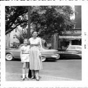 Sidonia and Hanna, in their homemade summer outfits, 1957 Summer Outfits