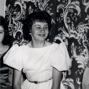Hanna wears the “turning point” silk dress at a Bar Mitzvah, 1960 Silk Dress